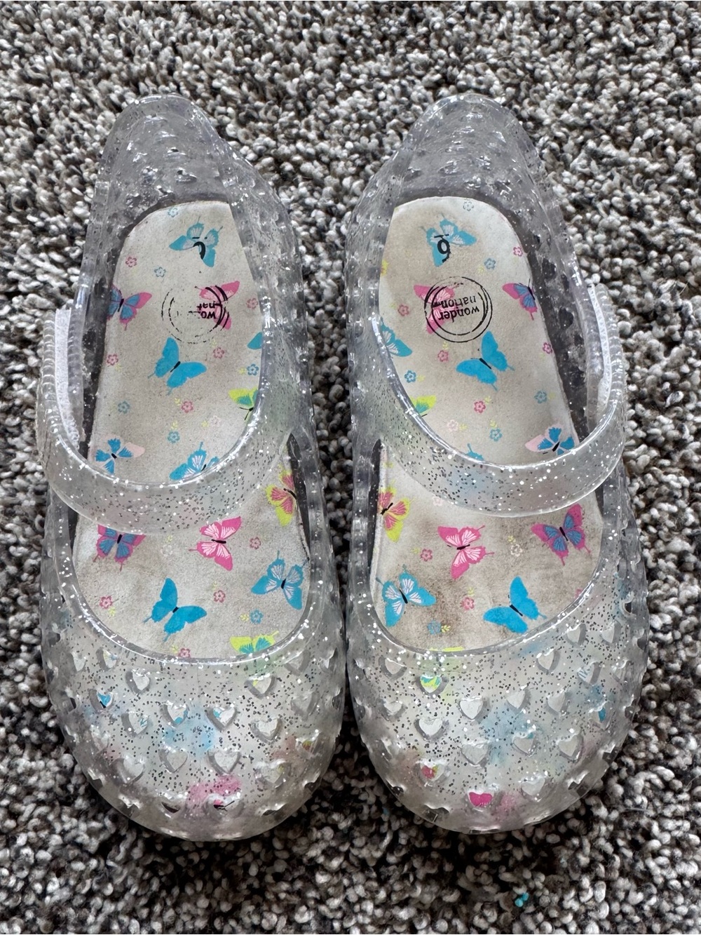 Girls' Clear Glitter Jelly Mary Jane Shoes with Heart Cut Outs